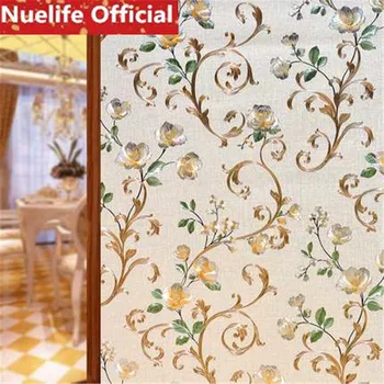

45x200cm Garden style color painted rattan pattern glass film bathroom living room bedroom balcony Windows and doors glass film