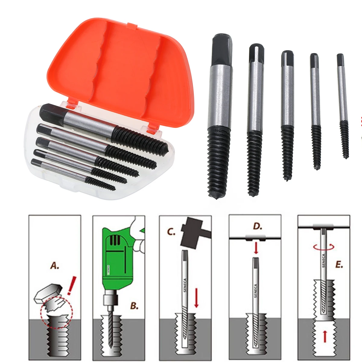 5pcs/Box Screw Extractor Drill Bit Guide Broken Damaged Bolt Remover Easy Out Metric Drill Bits Practical Hand Tool 3-18mm