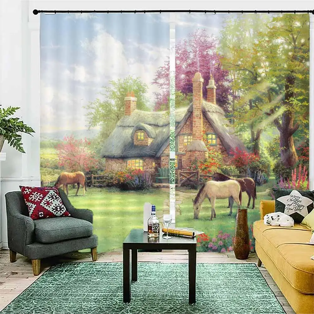 

Rural landscape 3D Window Curtains Living Room bedroom Drapes Rideaux factory Customized size shower Shading cloth