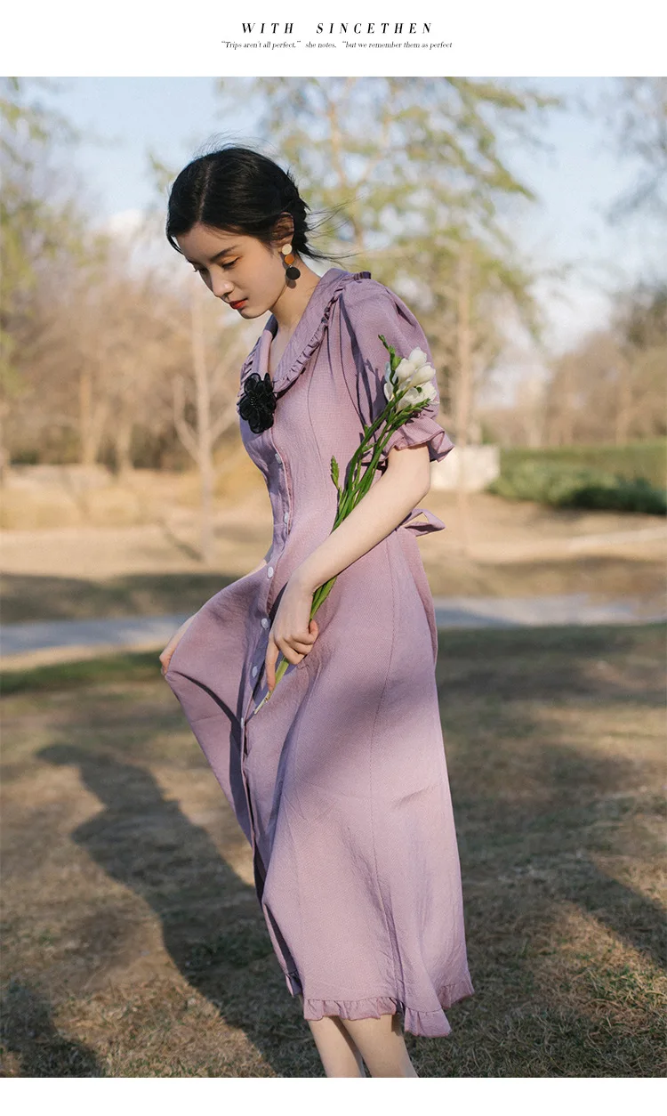 Ubei, французское ретро платье, летнее очень сказочное маленькое клетчатое платье, воротник Питер Пэн, милое женское платье
