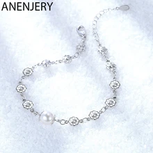 ANENJERY корейский цветок сливы 925 Серебро Браслеты для женщин Имитация Жемчуга ручной работы ювелирные изделия S-B261