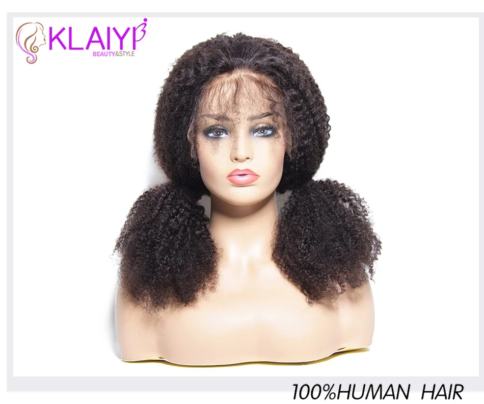Klaiyi человеческие волосы парики афро кудрявый парик для женщин 8-24 дюймов бразильские волосы remy 13X4 фронтальные натуральные волосы линия 150%