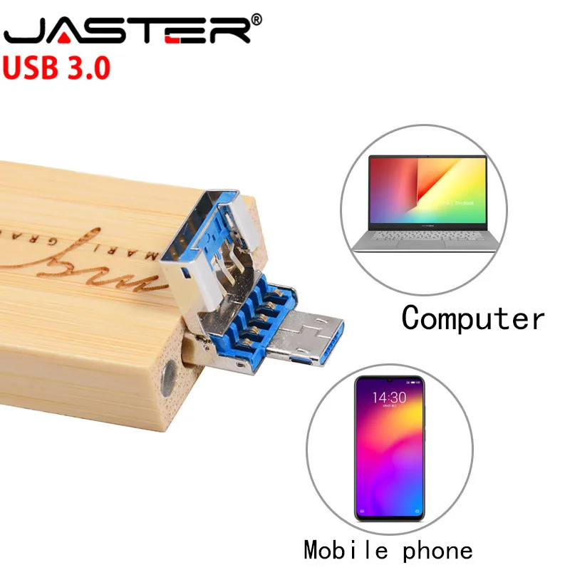 

JASTER new wood + box USB 3.0 2 in 1 interface flash drive pendrive 4GB 16GB 32GB 64GB 128GB pen drive gift(over 10PCS free LOGO