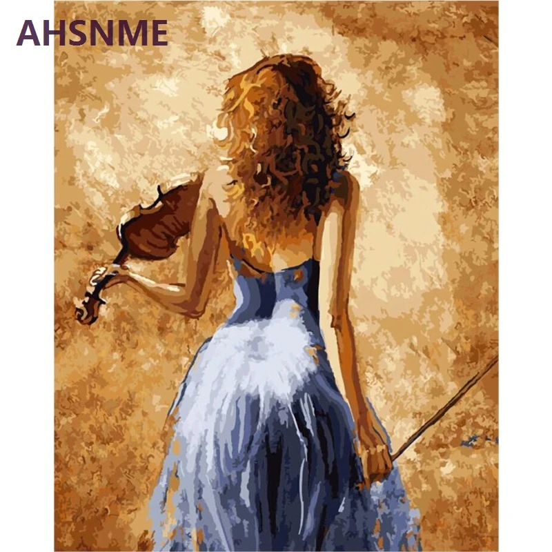 US $7.58 35% OFF|AHSNME 40x50 Girl and Violin Diy Oil Painting By Numbers Kits Wall Art Picture Home Decor Acrylic Paint On Canvas For Arts 1177|Painting & Calligraphy| |  - AliExpress