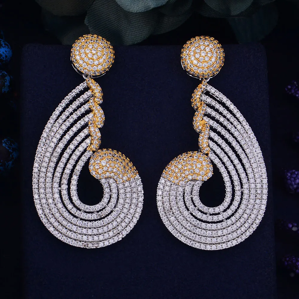 

GODKI Luxury Popular Curved Flower Full Mirco Setting Cubic Zirconia CZ Naija Wedding Earring Fashion Jewelry
