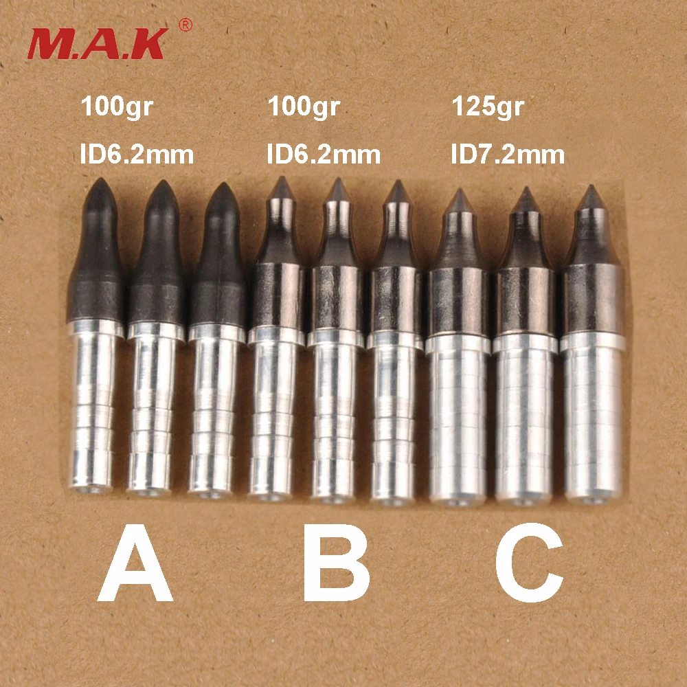 

10pcs/pack Arrowhead 100/125 Grain Arrow Head with 6.2mm/7.6mm Aluminium Arrow Insert for DIY Arrow Archery Hunting Shooting