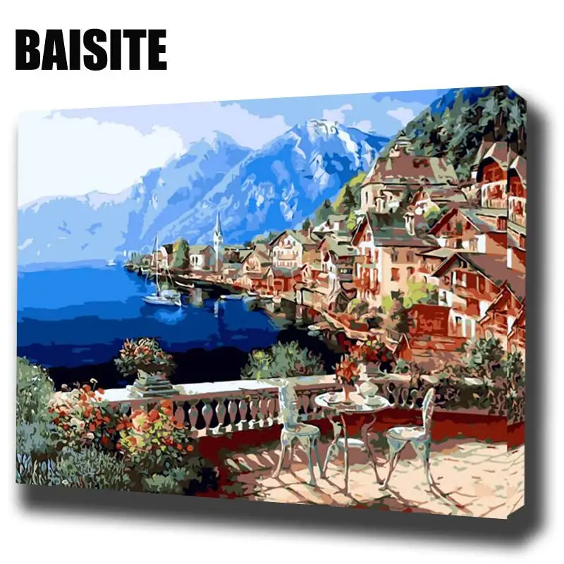 

BAISITE DIY Framed Oil Painting By Numbers Landscape Pictures Canvas Painting For Living Room Wall Art Home Decor E434