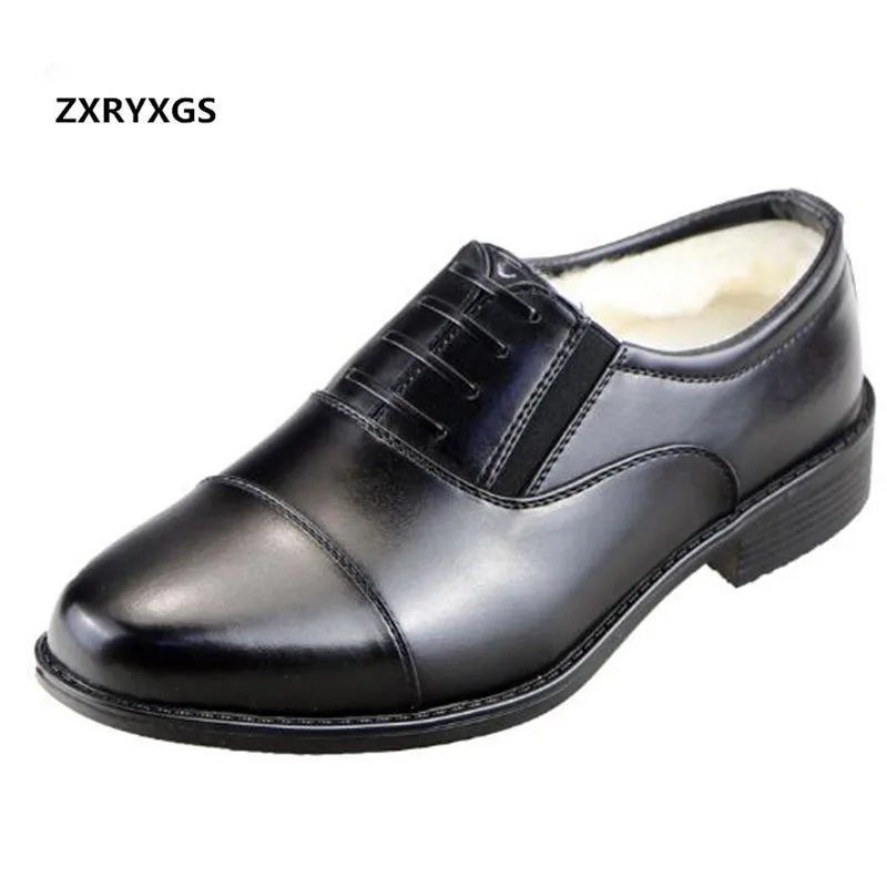 

2018 New Winter Authentic Men Boots Wool Warm Snow Shoes Genuine Leather Shoes Casual Square Head Cotton Shoes Plus Size 37-46