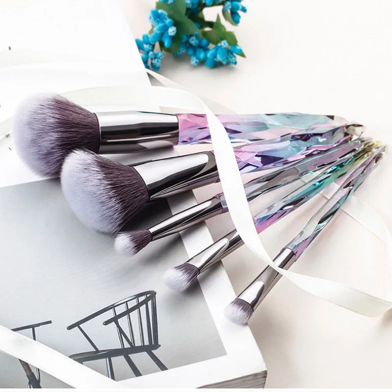 

5pcs Shiny Crystal Makeup Brushes Big Powder Setting Eyeshadow Blending Crease Cosmetic Brushes Tool