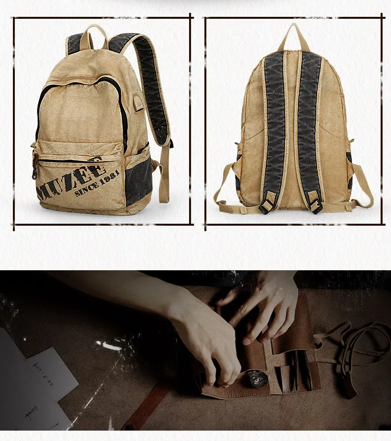 Винтажный холщовый мужской рюкзак для ноутбука с usb-зарядкой, школьный рюкзак для колледжа, прочный рюкзак для ноутбука, подходит для 15,6 дюймов