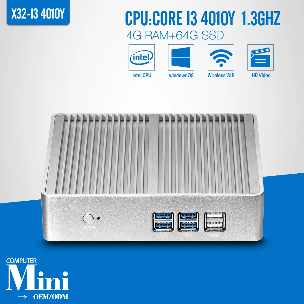 Mini PC Core I3 4010Y 4G RAM 64G SSD WIFI Ubuntu Linux 12.04 Small Computer Case Support Hd Video Thin Client