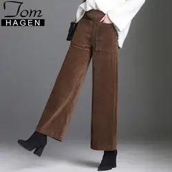 Вельветовые брюки для женщин Винтаж ДОБАВИТЬ Бархатные утепленные брюки свободные широкие брюки повседневные женские черные брюки карман