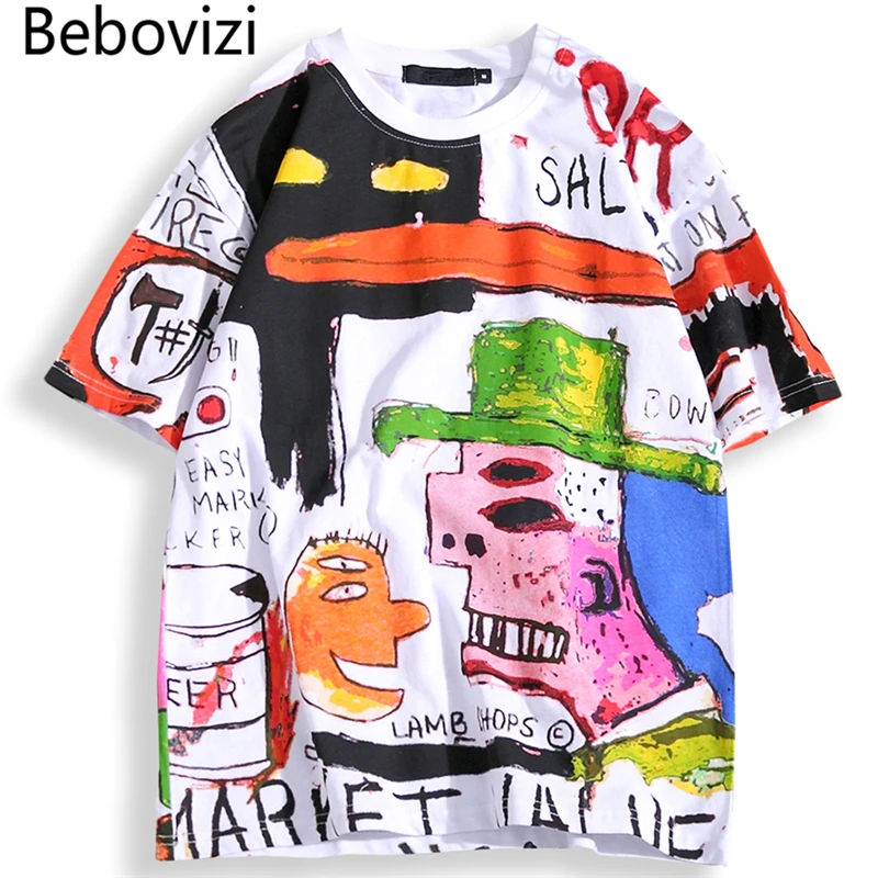 

Bebovizi Brand Tees Summer Japanese Style Hip Hop Streetwear Full Graffiti Anime Loose Tshirts Cotton Short Sleeved T-shirt