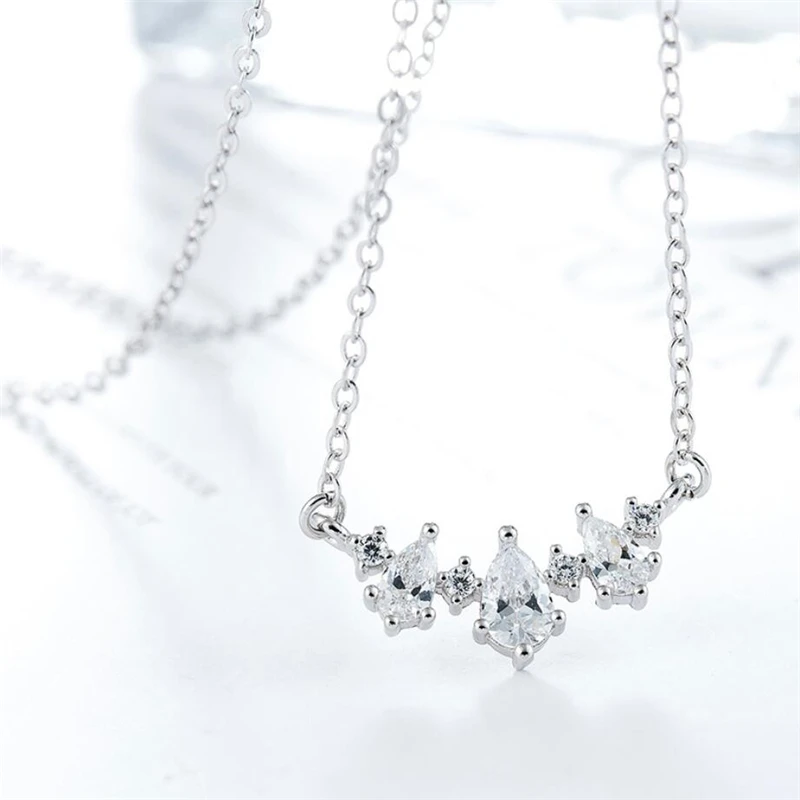 

Sole Memory Fashion Zircon Water Drop Pendant Sweet Cute Fresh 925 Sterling Silver Clavicle Chain Female Necklace SNE402