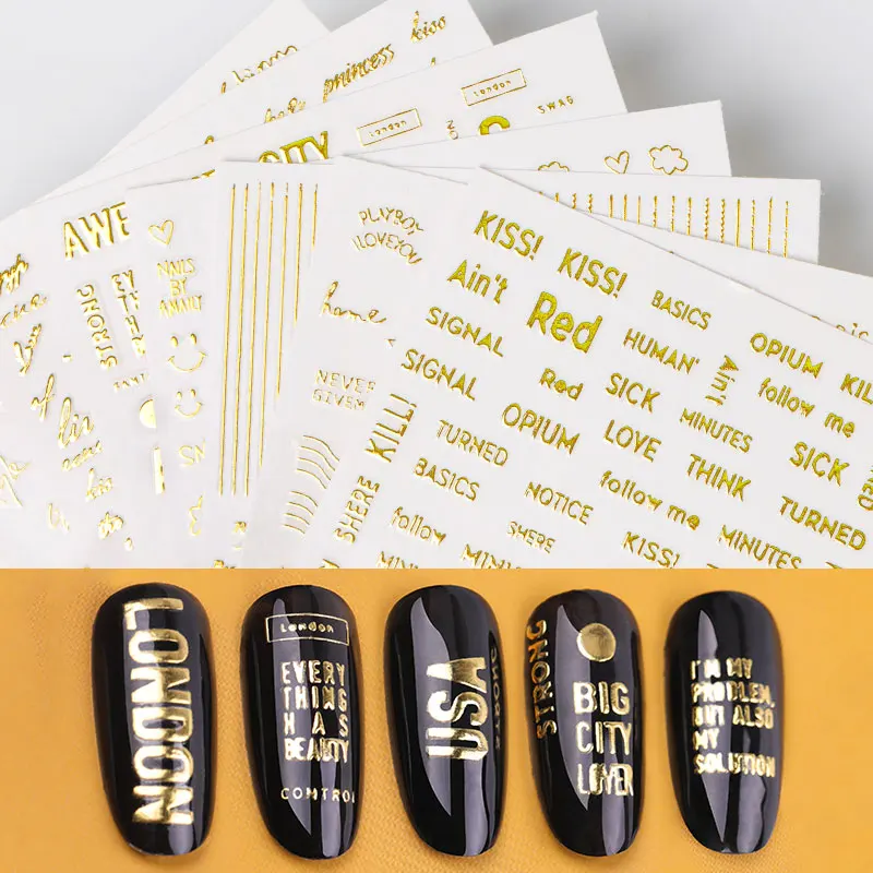  1 pieces gold nail stickers 3D Nail Art decals adhesive glitter star jewelry geometry manicure slid