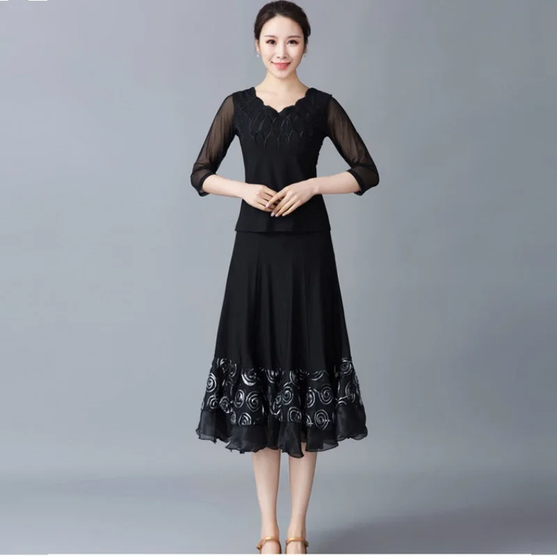 

Girls Ballroom Dancing Skirt Female Morden Dance Suit Lady Latin Dance National Standard Dancing Wear Square Costumes D0827
