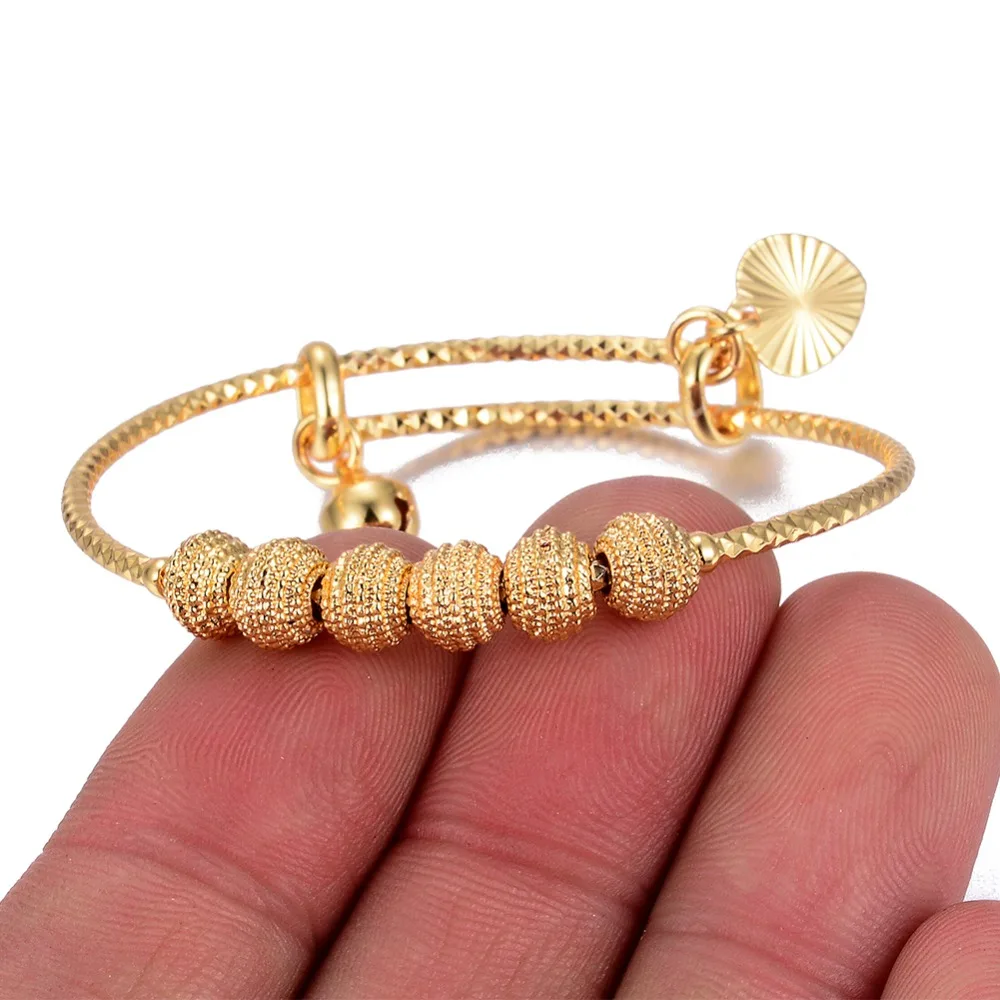 WANDO Trendy Children's bracelet Small Bangles&Bracelet Lovely Gold Color Charm Beads Baby Bracelet bangle Jewelry ChristmasGift bangle bracelet
