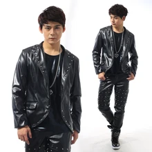 S-5XL! Мода весна осень плотно мужская кожаная одежда куртка на молнии мотоциклетная куртка мужской короткий сценический костюм