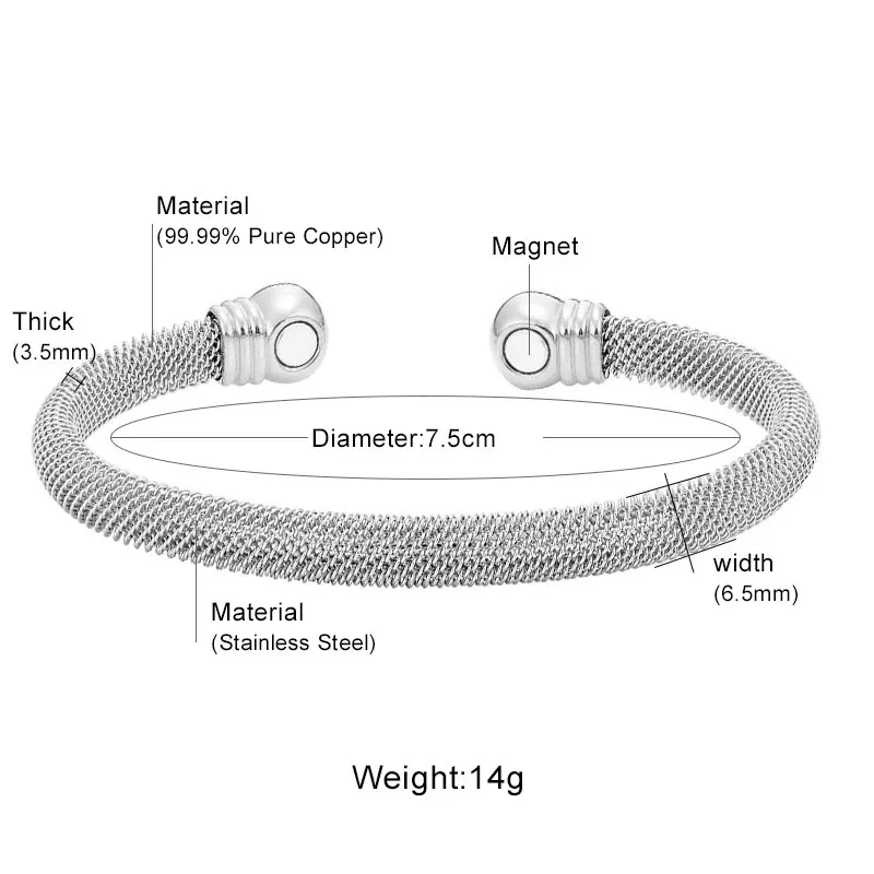 Escalus для мужчин и женщин Удобный серебряный магнитный медный браслет с сетчатым браслетом из нержавеющей стали для облегчения боли