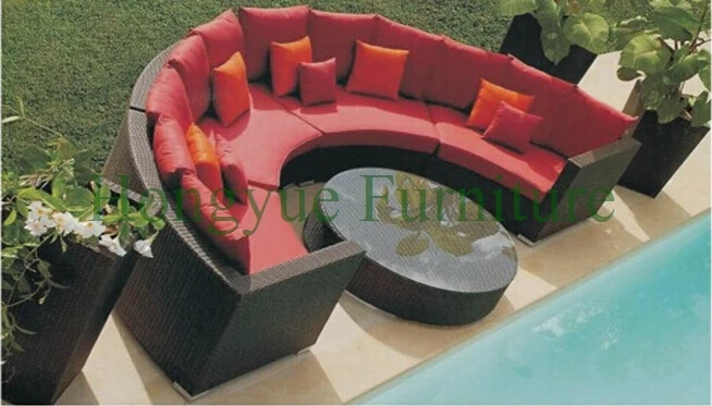 Patio rattan round sectional sofa set,outdoor furniture designs|outdoor