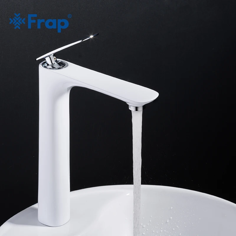 Frap Hot Sale Basin Faucets white Spray paint Tall Waterfall Faucet Single Handle Cold and Hot