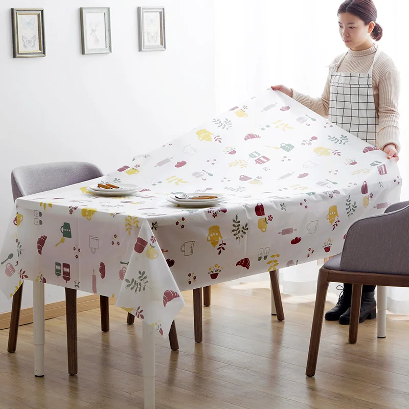 

TUUTH PEVA Tablecloth 130*140cm/130*180cm Waterproof Oilproof Dining Table Cover Placemat For Restaurant Kitchen Home Decor