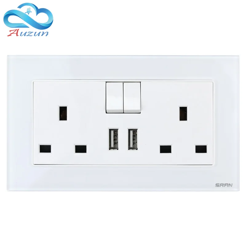 

Wall socket 13A square plug three holes British toughened glass outlet socket panel 146 double row