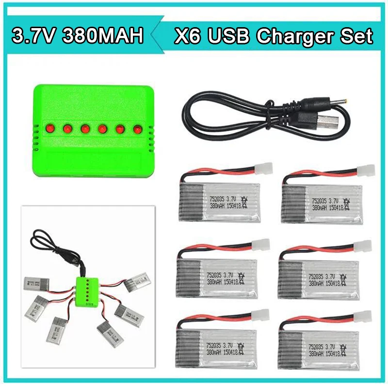 

6/5/4 Pcs Lipo Battery For Hubsan X4 H107 H107L H107D JD385 JD388 H31 KY101 25C 3.7V 380mAh and USB Charger Spare Parts 752035