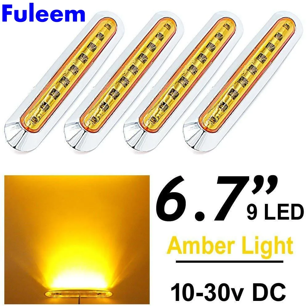 Fuleem 4 шт. 9 светодиодный Хромированные Кольца светодиодный Янтарный боковой маркер грузовик прицеп габаритный светильник 10-30 в водонепроницаемый
