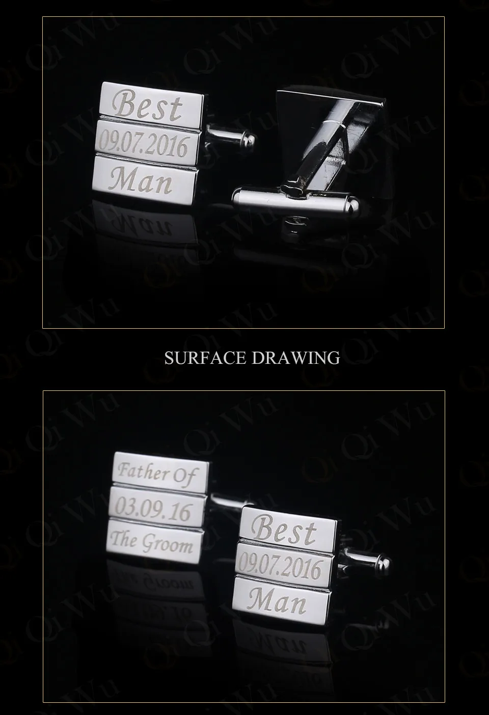 QiQiWu Индивидуальные свадебные юбилейные запонки лазерное выгравированное имя запись классические персонализированные запонки мужские ювелирные изделия CL-042