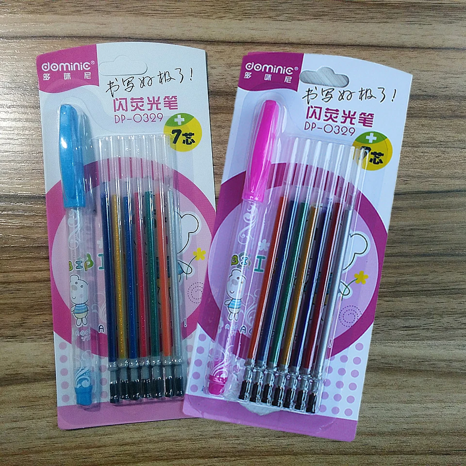 

7color/Set Kawaii Highlighter Pen Flash Color For Christmas Card painting Creation Marker Gel Pens Writing School Supplies