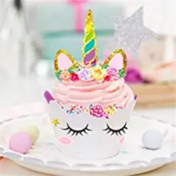 Omilut 24 шт. DIY Rainbow Unicorn обертки для пирожных топперы нулевой день рождения Дети Детский День Рождения Декоративные принаджлежности для