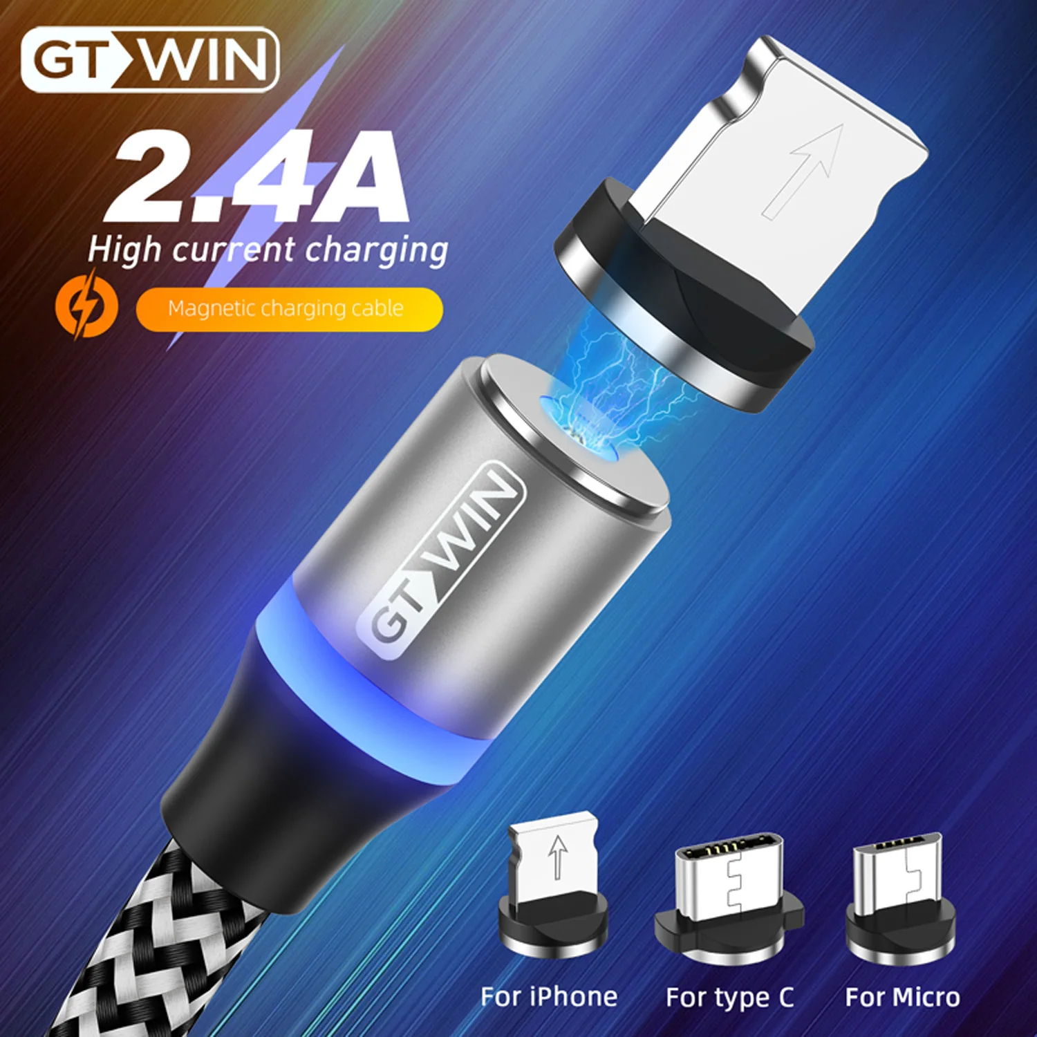 

GTWIN Magnetic USB Cable Lighting Fast Charging For Iphone Mobile Phone Micro Wire Type C Plug Cord For Huawei Xiaomi Oneplus LG