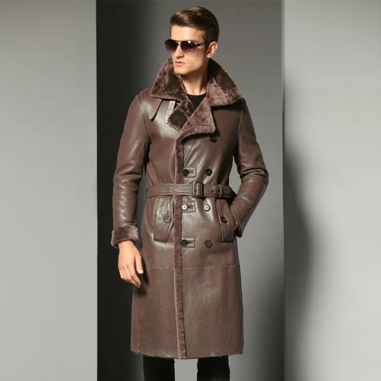 Шуба из натуральной овчины мужской двубортный длинный натуральная кожа одежда зима натуральный мех пальто большой размер 5XL 6XL 7XL - Цвет: Fuchsia