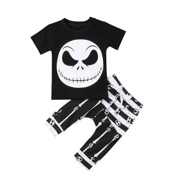 

Halloween Newborn Baby Boy Casual Clothes Skeleton T Shirt Tee Short Sleeve Tops Long Pants Outfit Set