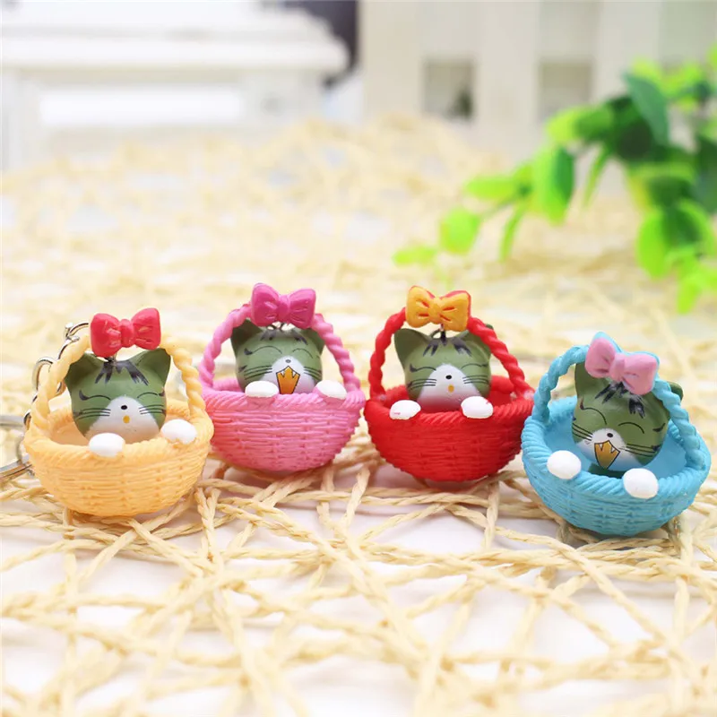 New Cute Basket and Cat Key Rings Chains Pendant Ornament For bag car Keychain Random Mixed Color 1pcs Cartoon | Украшения и