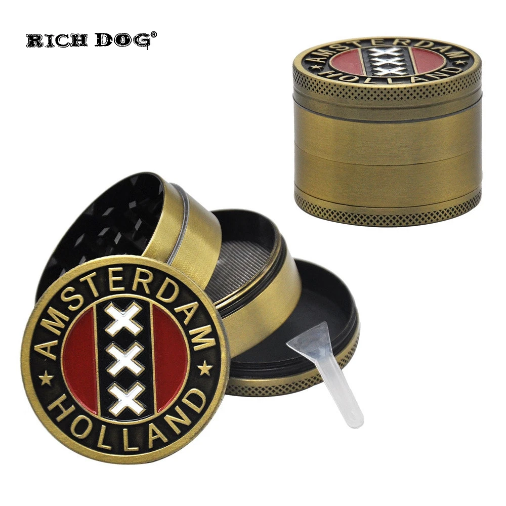 

RICH DOG Metal Tobacco Grinder 50MM 4 Piece With Sharp Diamond Teeth Zinc Alloy Smoking Herb Grinder Smoke Pipe Accessories