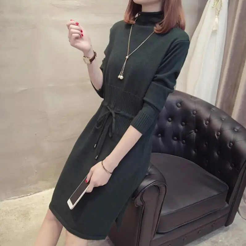 2018 New Spring dress knitted dress Women Long sweater dress vestido