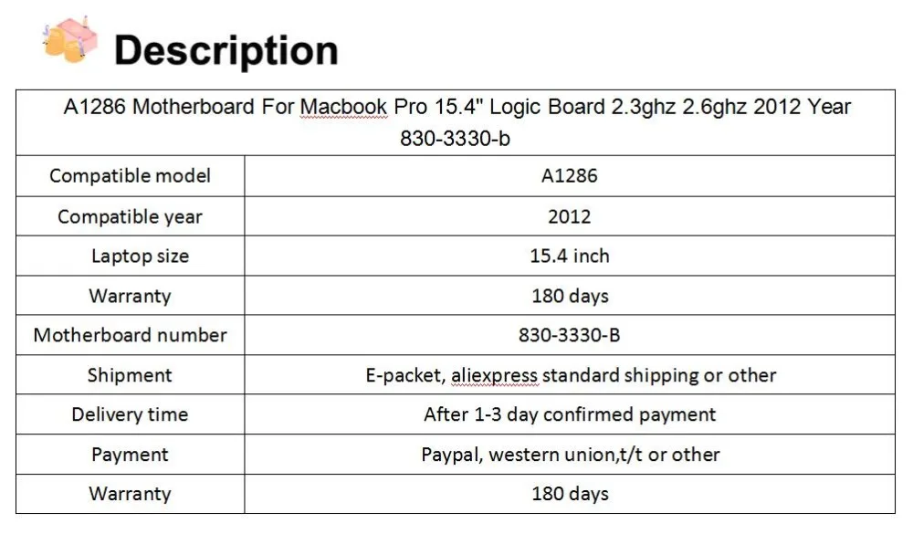 A1286 материнская плата для Macbook Pro 15," материнская плата 2,3 ГГц 2,6 ГГц 2012 год 830-3330-b