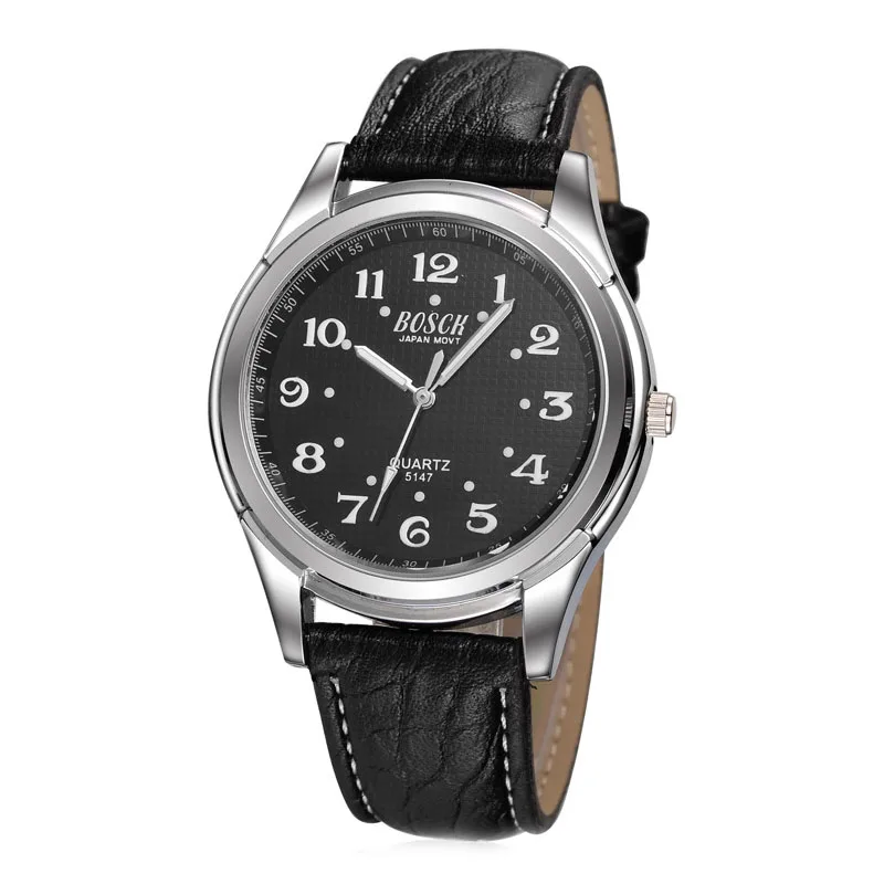 BOSCK real Leather Watch for Men with digital elderly luminous gift