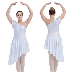 Белый блестящий лайкра купальника платье для танцев юбки на одно плечо костюм Производительность латинский Танцы