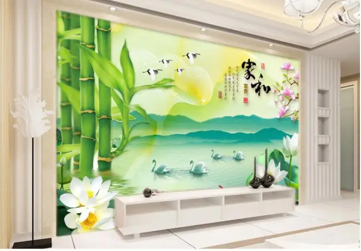 

3d wallpaper custom mural non-woven wall sticker  Bamboo lotus landscape Chinese TV setting wall photo wallpaper for walls 3d