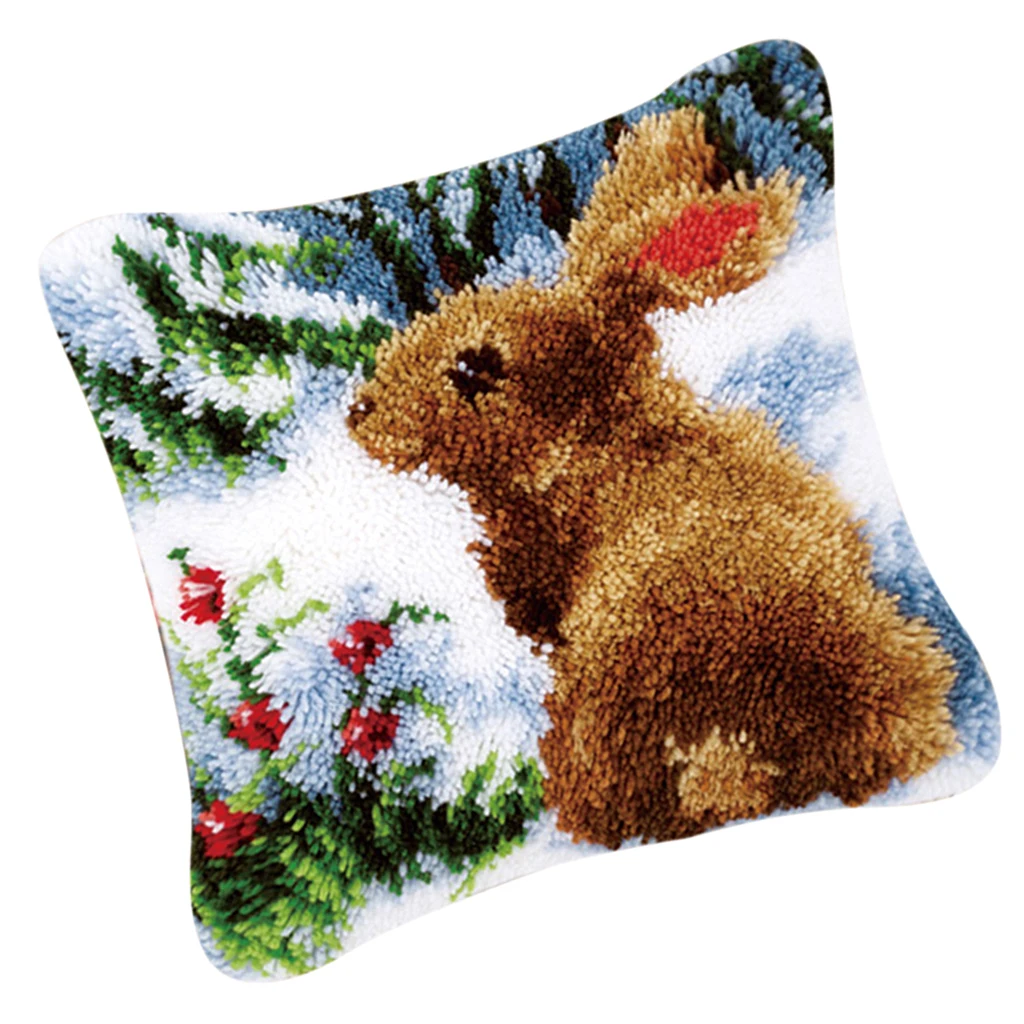 3 Sets Animals Bear Rabbit Cat Latch Hook Kits Rugs Cushion Crafts Embroidery For Beginners