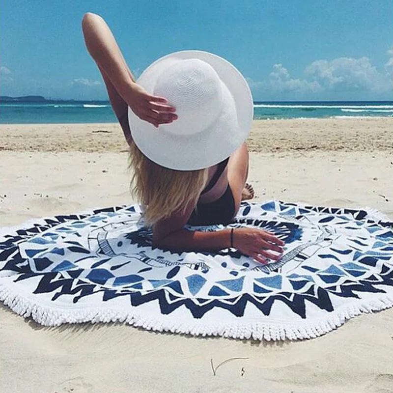 100 Cotton Round Beach Towel Serviette Summer Swimming Sunbath de