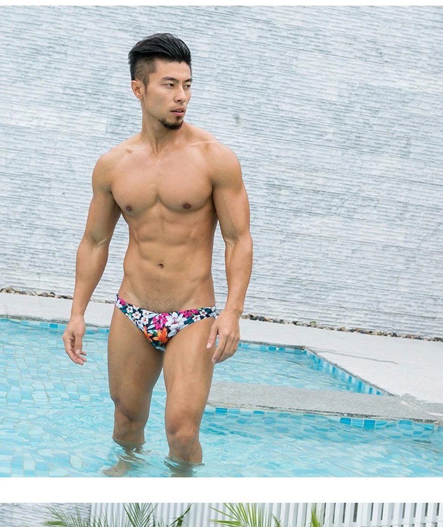 Сексуальный купальник с цветочным принтом, мужские пляжные спортивные шорты для серфинга, шорты для бассейна, мужские плавки, купальный костюм Sunga, купальный костюм