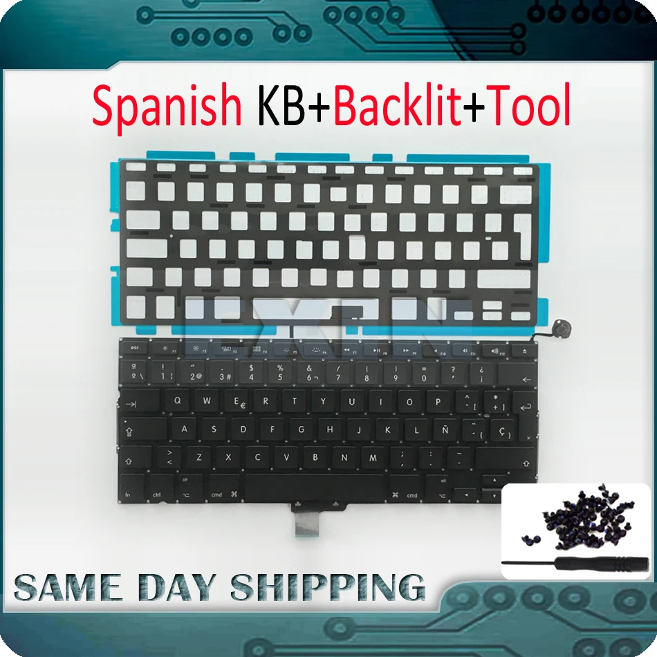 

OEM NEW for Macbook Pro 13" Unibody A1278 Keyboard Spanish Spain SP Language + Backlight Backlit + Screws 2009-2012 Year