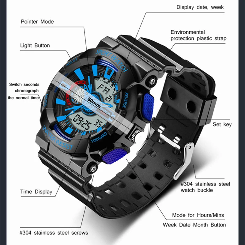 SANDA Fashion Men Digital Watch S Shock Analog Quartz Men Wrist Watch LED Military Waterproof Male
