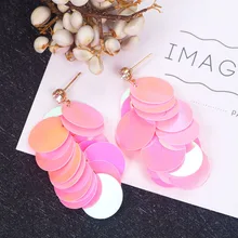 SUKI Bohemian European and American Fashion Temperament Multi-layer Color Sequin Earrings Long Tassel Female Women Earrings fashionable long tassel earring pendant female earring long multi layer earrings european and american bohemian tassel wholesale