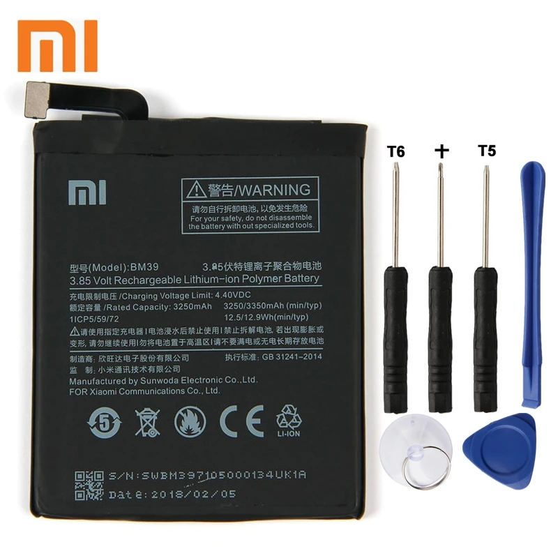 

Xiao Mi Xiaomi Mi BM39 Phone Battery For Xiao mi 6 Mi6MCE16 BM39 3350mAh Original Replacement Battery + Tool