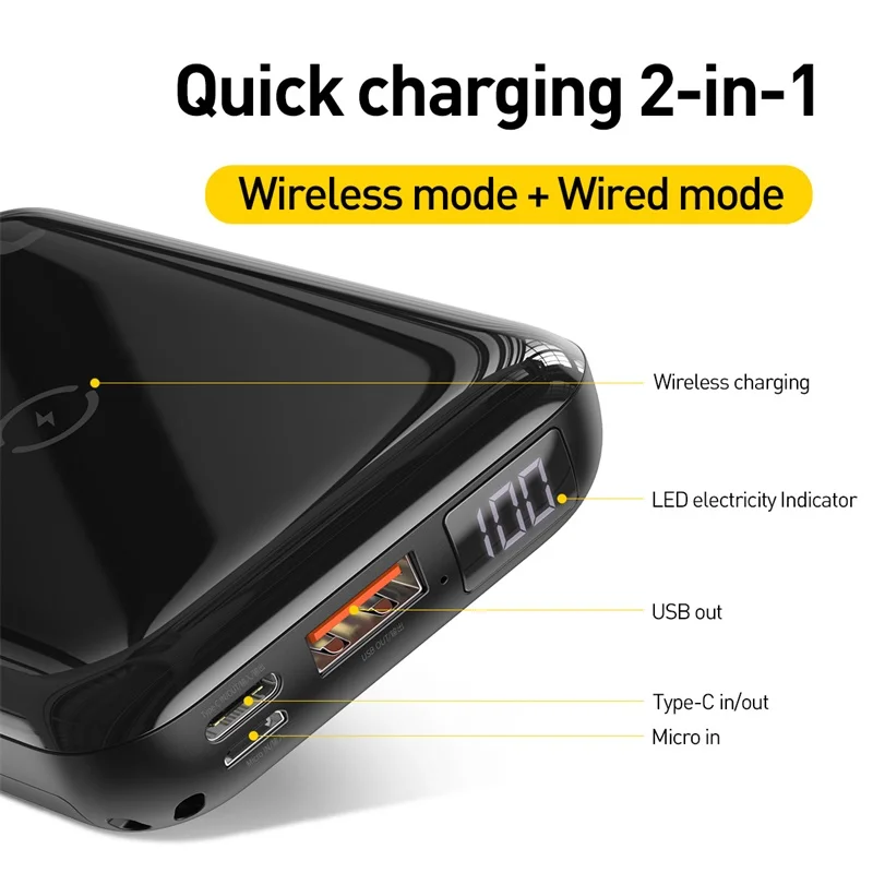  Baseus 10000mAh Qi Wireless Charger Power Bank for iPhone Samsung Huawei Powerbank PD Quick Charge 